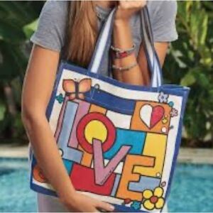 Brighton POWER of LOVE Canvas Tote with Blue Trim NEW in package